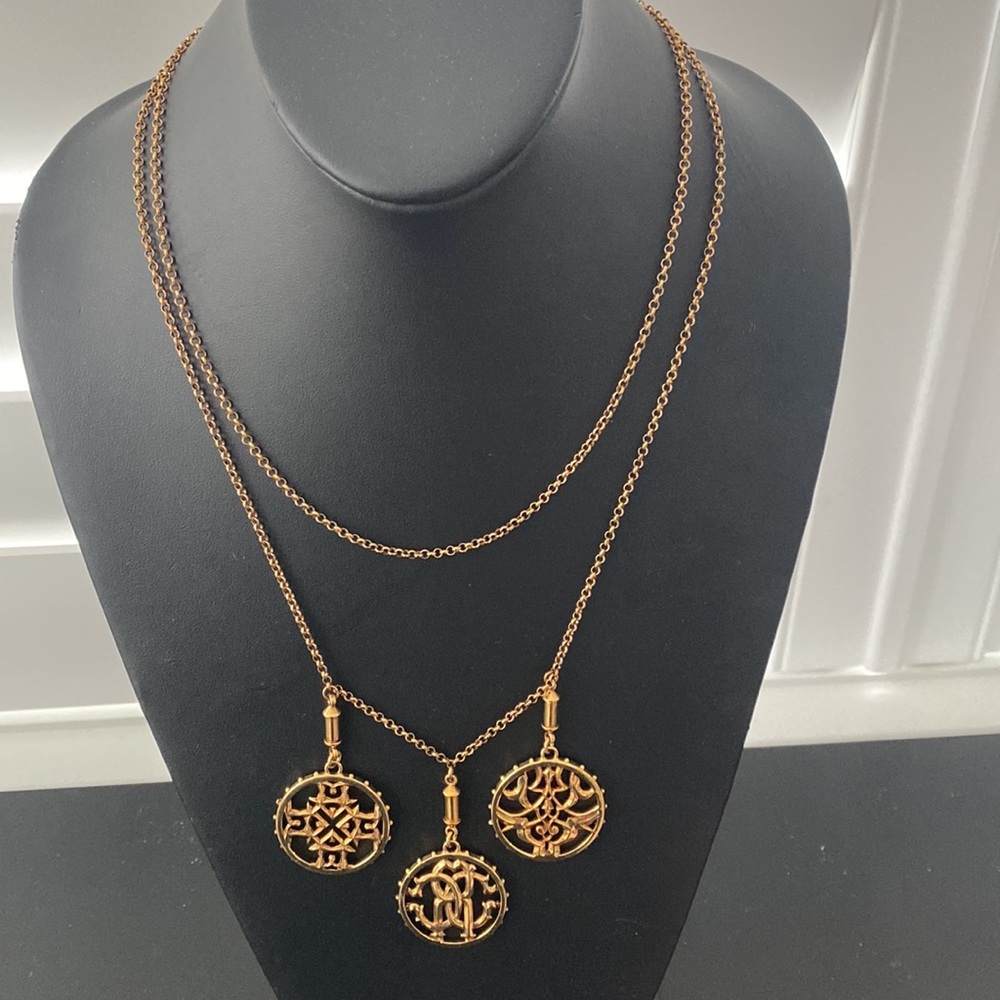 Robert Cavalli NWOT Triple logo medallion layered necklace - Picture 3 of 6